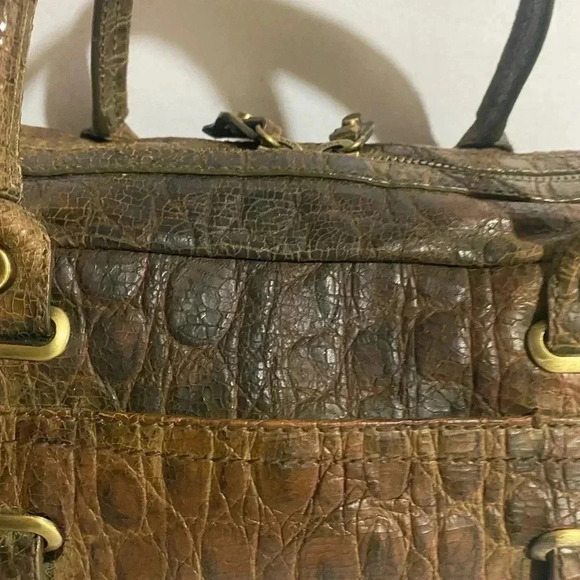 Theory brown crocodile brown distressed leather satchel handbag - Picture 6 of 13